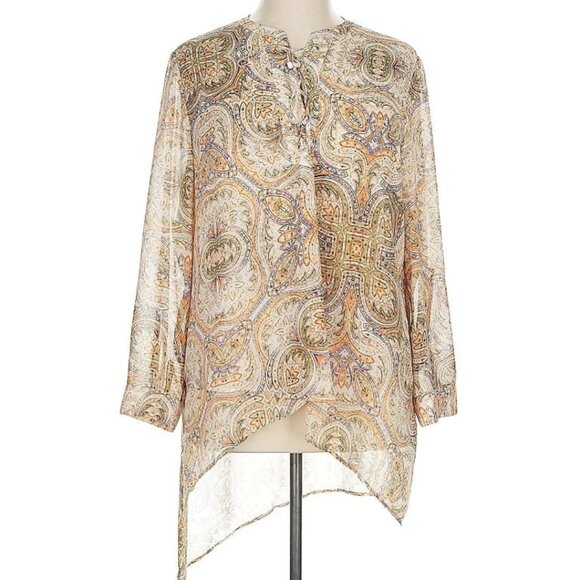 Chico's Sz 3 (XL) Asymmetric Mandala Pattern Boho Tunic Blouse w/Lace-Up Front - Picture 3 of 11